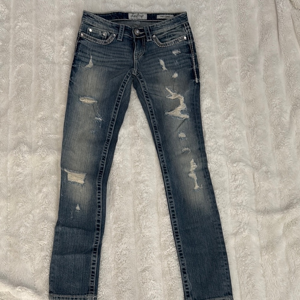Daytrip Dark Blue Distressed Skinny Jeans